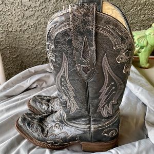 Corral Vintage black lizard inlay square toe 9.5